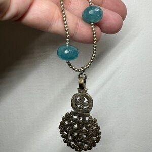Julio Light Blue Beaded Silver Colored Long Costume Jewelry Necklace